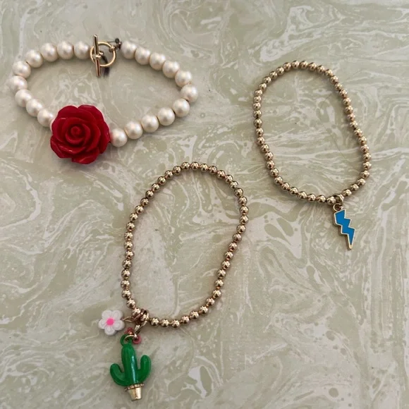 Handmade Charm Bracelet Set – Pearl & Gold Beaded Stack 🌸⚡🌵 - Picture 2 of 2